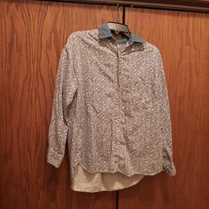 Vintage Solutions Original Women Long Sleeve Shirt Blue/White Floral Denim Sz M